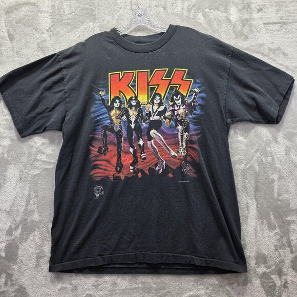 Vintage KISS Destroyer Shirt Mens XL Black 20 Years Tour Band Rock Tee 90s - Picture 1 of 12